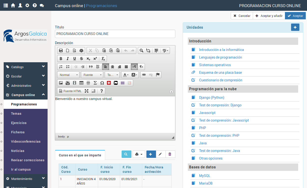 Configuración del curso